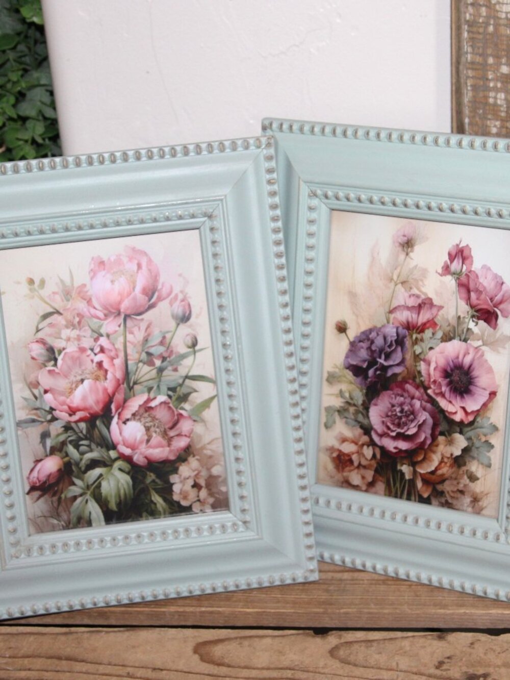 Shabby Chic French Country Floral Picture Set in Distressed Frames